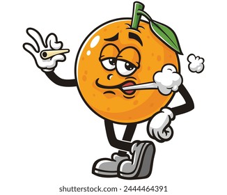 fumar naranja fruta caricatura mascota ilustración personaje Vector Clip arte dibujado a mano