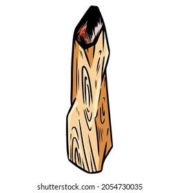 Smoking Palo Santo holy wood tree aroma stick. Burning incense element stock vector image. Rustic wooden stick isolated on white background
