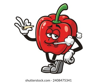 smoking Paprika bell pepper cartoon mascot illustration character vector clip art hand drawn