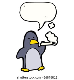 Pingüino humeante con caricatura de burbuja de habla