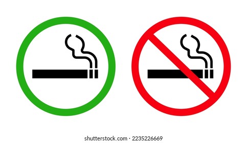 Smoking permitted and smoking prohibited sign icon set. Tobacco icon set. Vector.