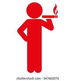 Smoking Person vector icon. Style is flat symbol, red color, rounded angles, white background.