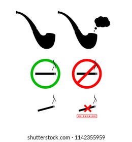 Smoking Pipe, Smoking Area and No Smoking Signs. Vector Design Elements Set for Web Design, Banners, Presentations or Business Cards, Flyers, Brochures and Posters.