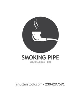 Smoking pipe black and white contour drawing logo