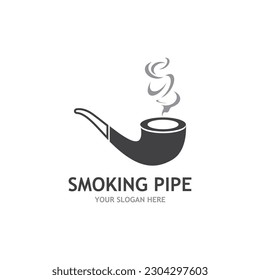 Smoking pipe black and white contour drawing logo