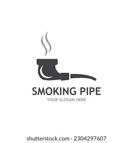 Smoking pipe black and white contour drawing logo