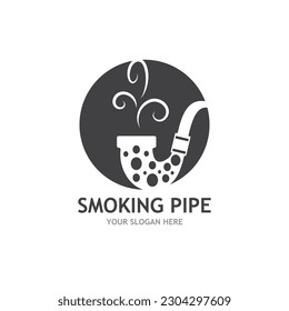 Smoking pipe black and white contour drawing logo