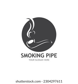 Smoking pipe black and white contour drawing logo