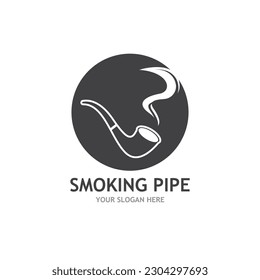 Smoking pipe black and white contour drawing logo