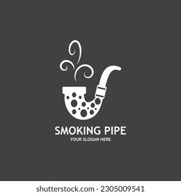 Smoking pipe black and white contour drawing logo