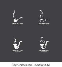 Smoking pipe black and white contour drawing logo