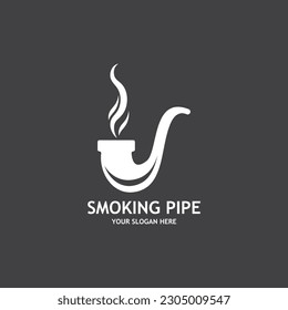 Smoking pipe black and white contour drawing logo