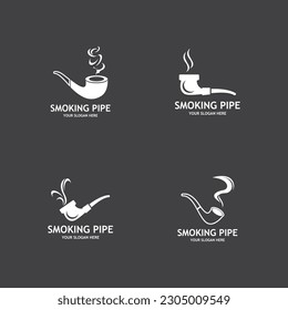 Smoking pipe black and white contour drawing logo