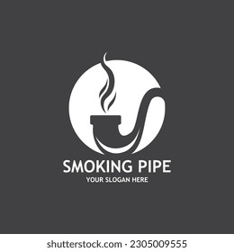 Smoking pipe black and white contour drawing logo