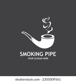 Smoking pipe black and white contour drawing logo