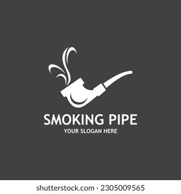 Smoking pipe black and white contour drawing logo