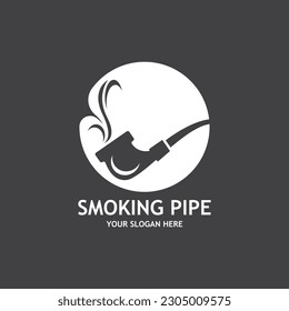 Smoking pipe black and white contour drawing logo