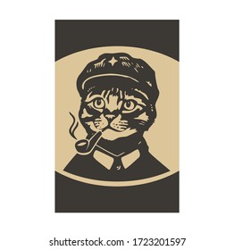 Smoking pipe cat cartoon face cool character 