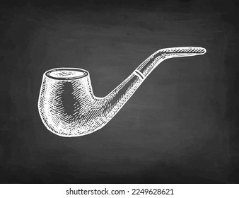 Smoking pipe. Chalk sketch on blackboard background. Hand drawn vector illustration. Retro style.