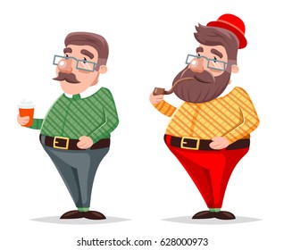 Smoking Pipe Coffee Geek Hipster Casual Icon Character Cartoon Poster Vector illustration