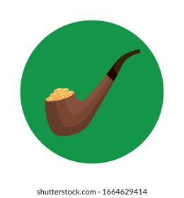 Rauchpfeife mit Münzen in Rahmen einer kreisförmigen Vektorillustration, Design