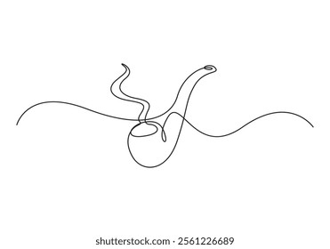 Smoking pipe continuous one line drawing vector illustration