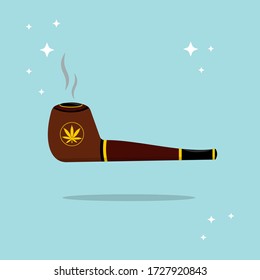 Smoking pipe. Design of smoking. Element for logo, label. Cannabis. Vector flat illustration.