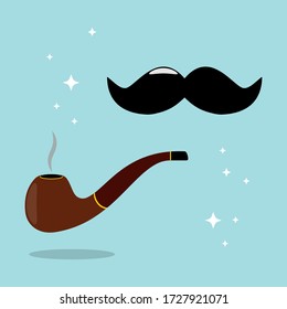 Smoking pipe. Design of smoking. Element for logo, label. Cannabis. Mustache. Vector flat illustration.