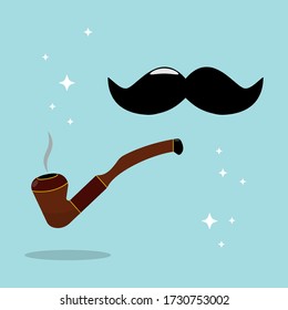 Smoking pipe. Design of smoking. Element for logo, label. Cannabis, tobacco. Mustache. Vector flat illustration.