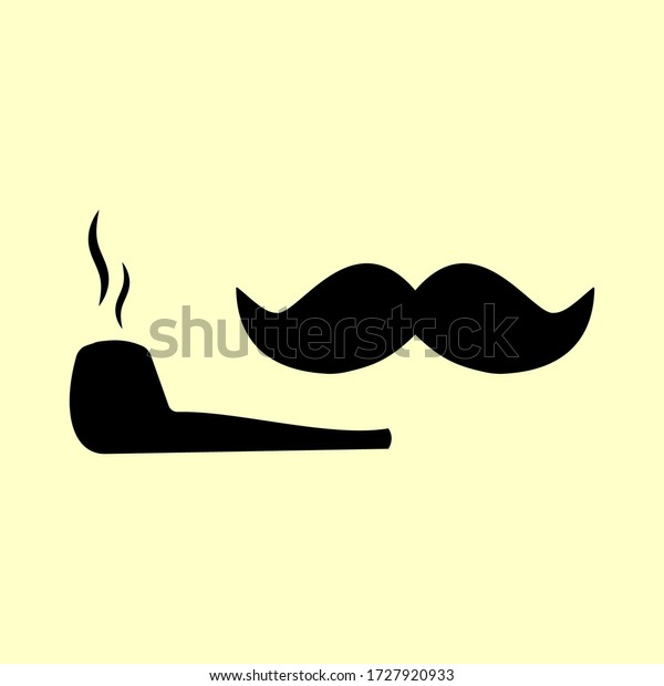 煙管 喫煙のデザイン ロゴのエレメント ラベル 大麻 口ひげ ベクターフラットイラスト のベクター画像素材 ロイヤリティフリー