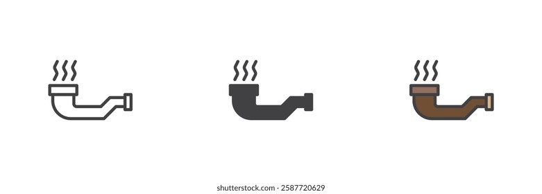 Smoking pipe different style icon set. Line, glyph and filled outline colorful version, outline and filled vector sign. Symbol, logo illustration. Vector graphics