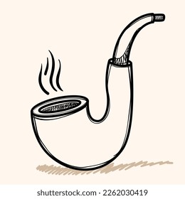 Smoking pipe doodle. Hand drawn doodle sketch style. Drawing line simple smoke pipe icon. Isolated vector illustration.