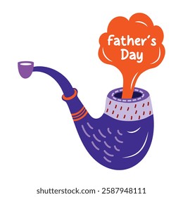 Smoking pipe with fathers day typography, flat sticker