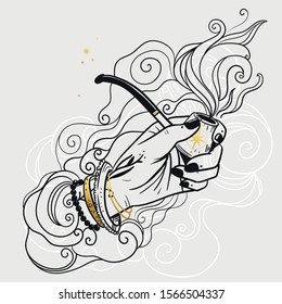Smoking pipe in a female hand. Vector hand drawn illustration