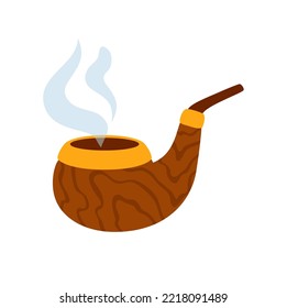 Smoking pipe with fume isolated tobacco pipe cartoon doodle. Vector wooden Sherlock pipe, symbol of tobacco smoking and smoker bad habit