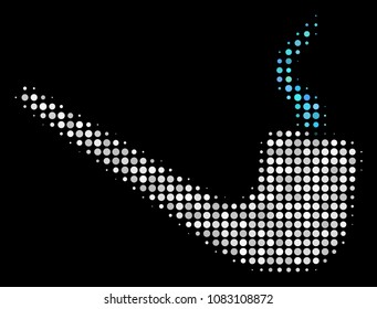 Smoking pipe halftone vector icon. Illustration style is pixelated iconic smoking pipe symbol on a black background. Halftone texture is made with round cells.