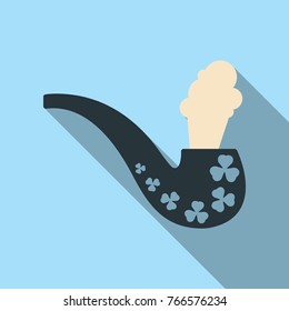 Smoking pipe icon. Cartoon illustration of smoking pipe with clover vector icon for web