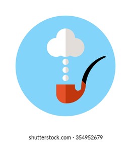 Smoking Pipe Icon in flat style on blue background. concept thinking