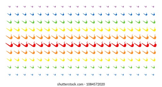 Smoking Pipe icon rainbow colored halftone pattern. Vector shapes arranged into halftone matrix with vertical spectrum gradient. Constructed for backgrounds, covers, templates and abstract concepts.