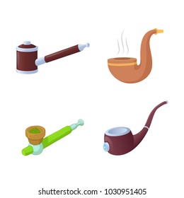 Smoking pipe icon set. Cartoon set of smoking pipe vector icons for web design isolated on white background