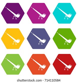 Smoking pipe icon set many color hexahedron isolated on white vector illustration