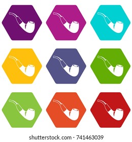 Smoking pipe icon set many color hexahedron isolated on white vector illustration