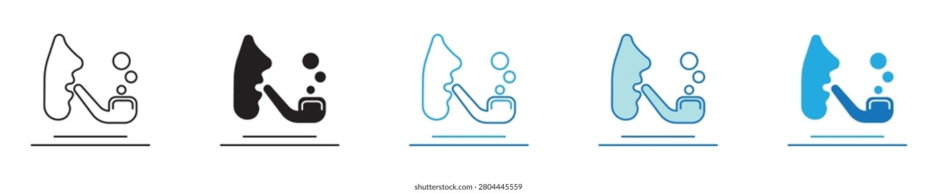 Smoking pipe icon set with modern round smoke bubbles. Man smoking pipe vector illustration in five different styles: outline, solid, glyph, and flat design isolated on white background