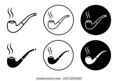 Smoking pipe icon set. tobacco cigar vector symbol in black filled and outlined style.