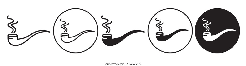 Smoking Pipe Icon. Symbol of Tabaco inhale nicotine cigar tenon shape. Vector set of wooden cigarette mortise bore vintage or retro style. Flat outline of classic weed burning chamber device for man