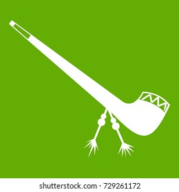 Smoking pipe icon white isolated on green background. Vector illustration