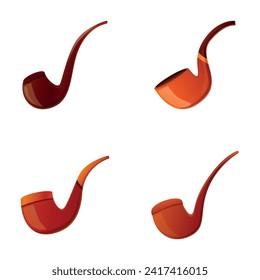 Smoking pipe icons set cartoon vector. Classic vintage wooden smoke pipe. Smoking tobacco accessory