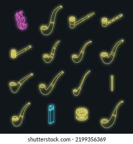 Smoking pipe icons set. Isometric set of smoking pipe vector icons neon color on black