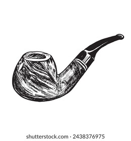 Smoking pipe. Ink sketch isolated on white background. Hand drawn vector illustration. Retro style stroke drawing. engraving