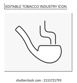  Smoking Pipe Line Icon. Metal Or Wood Pipe For Smoking.Tobacco Industry Concept. Isolated Vector Illustration. Editable Stroke